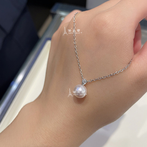 代购mikimoto 御木本 21冬季 18k金阿古屋珍珠 钻石 水滴状 项链