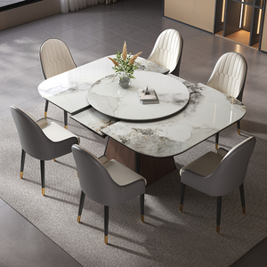 岩板餐桌可伸缩家用小户型实木正方形可变长方形现代简约轻奢餐桌
