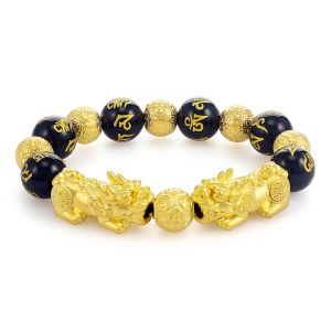 绳艺黄金貔貅手链男女999足金3d硬金皮丘貔恘转运珠男士金麒麟