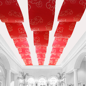 新中式婚庆道具水墨画飘顶纱幔红色定制装饰卷轴画中国风吊顶纱布