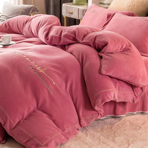 韩式床裙款加厚保暖珊瑚绒床上四件套双面加绒被套秋冬季床品套件