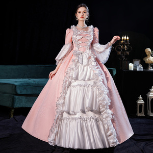 欧洲贵族公主裙粉色提花影楼写真宴会话剧表演维多利亚蓬蓬裙礼服