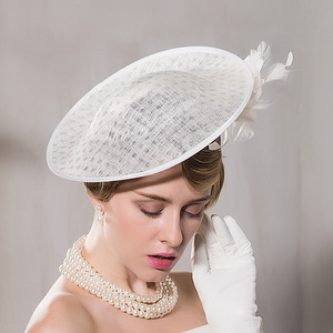 ee 春季时尚白色波点麻纱礼帽 手工制作英式宴会帽子女2316