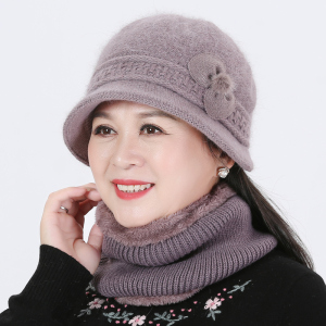 冬季老人帽子女妈妈奶奶加绒兔毛线帽秋冬老年人保暖加厚针织棉帽