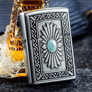 zippo打火机绿松石太阳徽章仿古镀铬太阳花图腾男士礼品点烟器