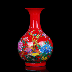 景德镇陶瓷器 水晶釉年年有余花瓶摆设现代家居客厅工艺品摆件