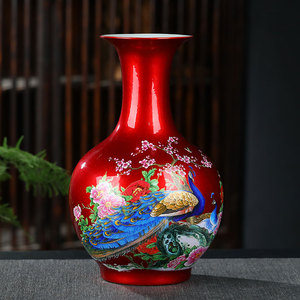 景德镇陶瓷花瓶中国红色插花现代中式客厅电视柜装饰瓷器摆件赏瓶