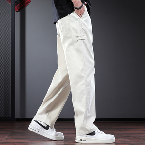 米白色休闲裤男春夏季薄款宽松直筒裤纯色简约高端男士百搭长裤子