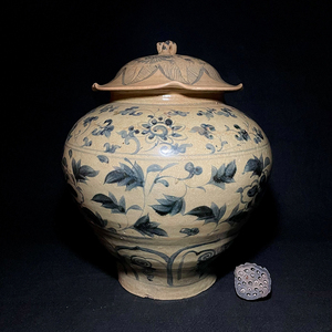 元青花缠枝花荷叶盖大罐古董老物件真品摆件古玩文玩官窑瓷器收藏