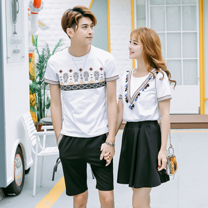 一裙一衣情侣装夏装网红法式气质很仙的你衣我裙情侣短袖t恤套装