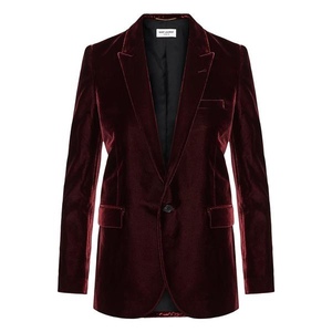 代购21秋冬女装saint laurent 圣罗兰ysl 酒红色丝绒西装外套代购