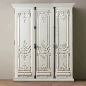 美式乡村复古实木三门衣柜欧式白色雕花橡木衣橱高端家具