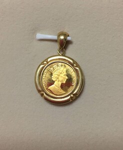 日本回流珠宝 18k黄金 24k黄金 伊丽莎白女王 金币 项链吊坠包邮