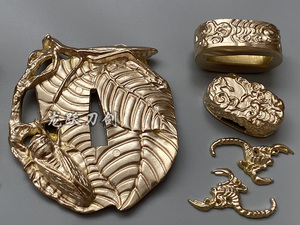 龙泉黄铜螳螂蝉日本刀镡套装黄铜目贯柄圈铜装具纯铜刀剑配件diy