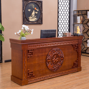 复古中式雕花收银台柜台带灯服装店美容院养生中医馆茶楼饭店前台