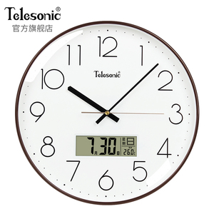 TELESONIC/天王星万年历电子客厅挂钟简约静音石英钟日历时钟挂表