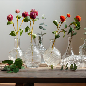 细口透明创意欧式复古浮雕玻璃花瓶 客厅宫廷小清新插花装饰摆件