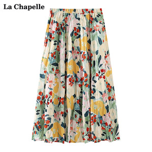 拉夏贝尔/La Chapelle夏季新款印花松紧腰半身裙a字中长沙滩半裙