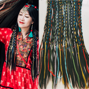 藏族假发手工藏辫脏辫民族风一片式辫子假发片彩色接片超细麻花辫