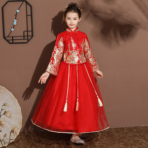 儿童秀禾服中国风旗袍中式胖童秋冬新款夏装女童礼服古筝演出长裙