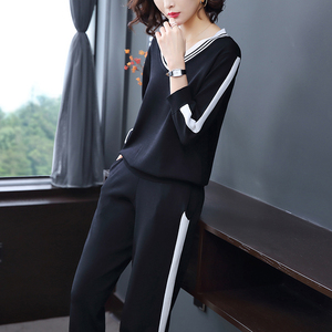 春装女2019新款御姐套装气质欧货冰丝针织洋气休闲时尚初春两件套