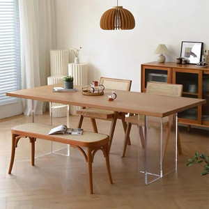 新视觉178淘宝轻奢亚克力悬空餐桌家用创意实木简易书桌工作台办公