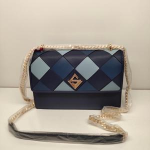 vsvelsus威尔萨斯正品新款编织时尚牛皮链条包532003蓝色黑配灰