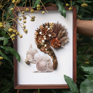 来自丛林|松鼠植物手作画自然美育北欧干花立体胡桃木客厅装饰画