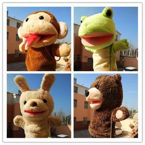 出口原单大嘴动物手偶大嘴猴兔子小熊青蛙狮子狐狸嘴巴能动手偶