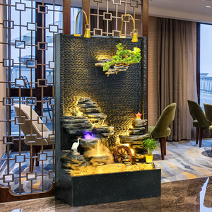 假山水幕墙玄关落地流水摆件加湿客厅水景观楼梯转角餐厅迎宾摆饰