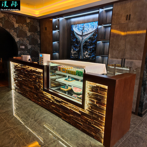 实木高端简约现代收银台柜台大理石餐厅店铺前台水吧台接待台定制