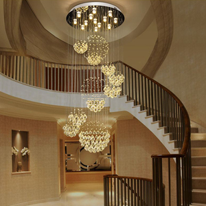 简约现代复式楼梯长吊灯奢华高档别墅客餐厅挑空商业水晶装饰灯具