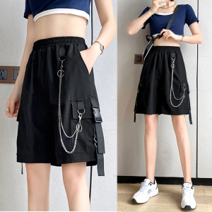 黑色运动裤女小个子夏短裤工装帅气酷铁链大裤衩女外穿夏五分休闲