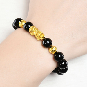 黄金貔貅手链男 999足金貔貅手链皮丘黄金3d硬金手饰转运珠手串