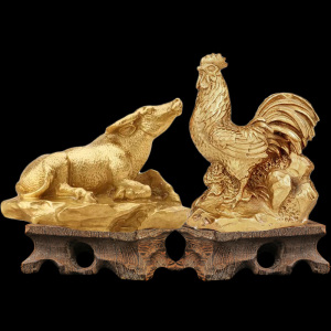 牛鸡迎禄铜摆件 属蛇2022生肖吉祥物 居家客厅书房装饰品送木底座