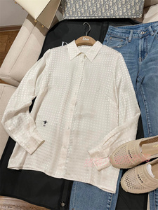 dior/迪奥 新款上衣cd字母蜜蜂满印格子真丝衬衫女长袖衬衣男外套