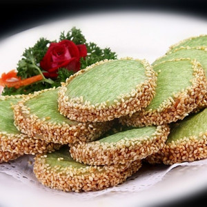 绿茶佛饼318g10个香芋饼芝麻饼佛饼酒店宴席油炸点心速冻半成品