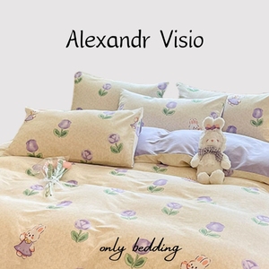 Alexandr Visio新款全棉磨毛四件套ins风紫色兔子花卉床单被套