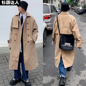 m51鱼尾风衣中长款男潮流帅气英伦风卡其色过膝长款大衣开衩外套