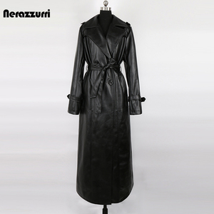 nerazzurri黑色皮风衣1.4米加长款欧货pu皮皮衣外套女大码皮大衣