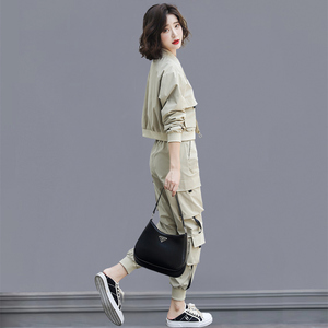 工装休闲套装女2023年春秋季新款帅气港风炸街小个子长裤两件套潮