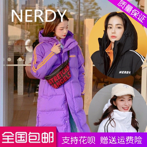 韩国代购正品nerdy羽绒服男女中长款ins潮牌明星同款字母连帽外套