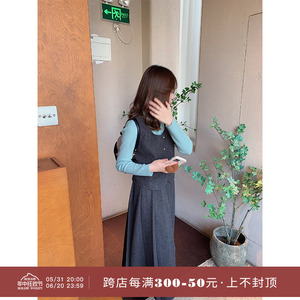 iamnoka 设计感miu系毛呢马甲背心+百褶半身长裙套装女2024早春