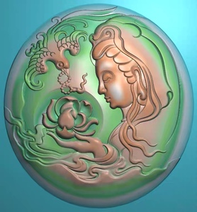 灰度图浮雕精雕图artcam玉雕木雕图电脑雕刻图翡翠龙凤侧面观音头