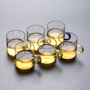 加厚玻璃茶杯带把透明耐高温功夫双层锤纹玻璃杯家用6只装小套装