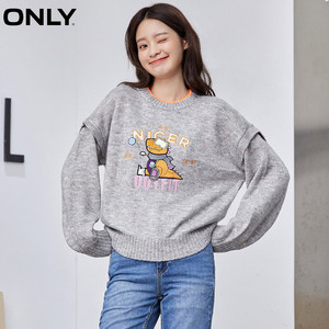 only/奥莉2020冬季新款假两件卡通圆领套头长袖毛衣针织衫女120424045