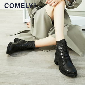 COMELY康莉2021英伦复古时装马丁靴骑士靴拼接小牛皮短靴靴KYQ08502B