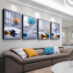 2022新款现代简约客厅挂画北欧沙发背景装饰画大尺寸四联晶瓷壁画