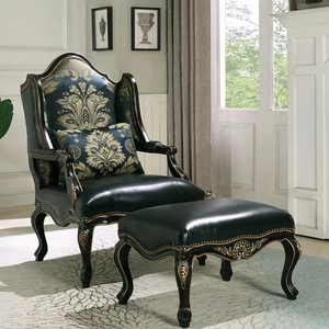 美式实木单人沙发椅老虎椅欧式客厅高背休闲椅皮布艺复古书椅脚蹬