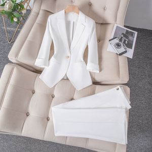 白色西装套装女职业装夏季新款高级感商务正装气质中袖西服外套薄